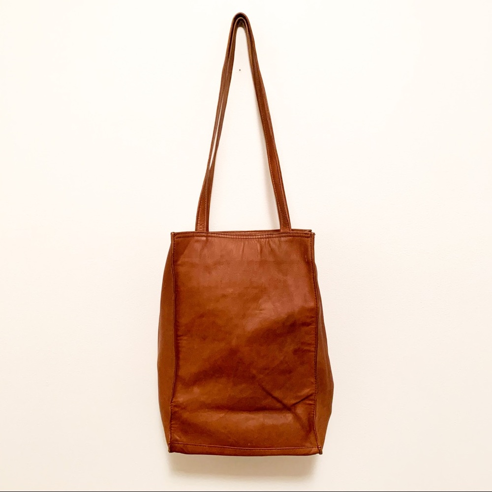 Vintage Clava American cognac leather tote bag